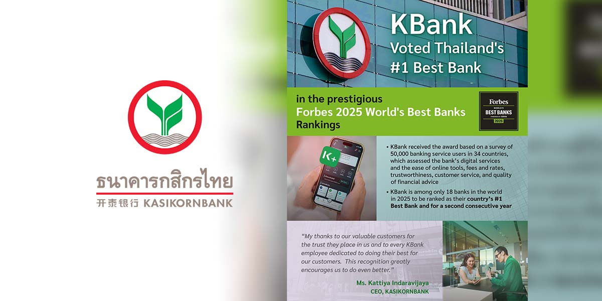 Prestigious Forbes Ranks ‘KBANK’ as Thailand’s No.1 Bank in 2025